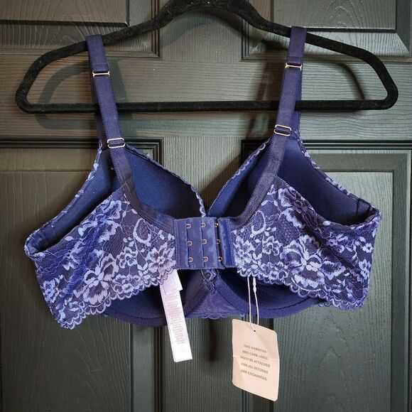 Savage X Fenty Floral Lace Plunge Push Up Bra in Deep Periwinkle Blue - Picture 10 of 16